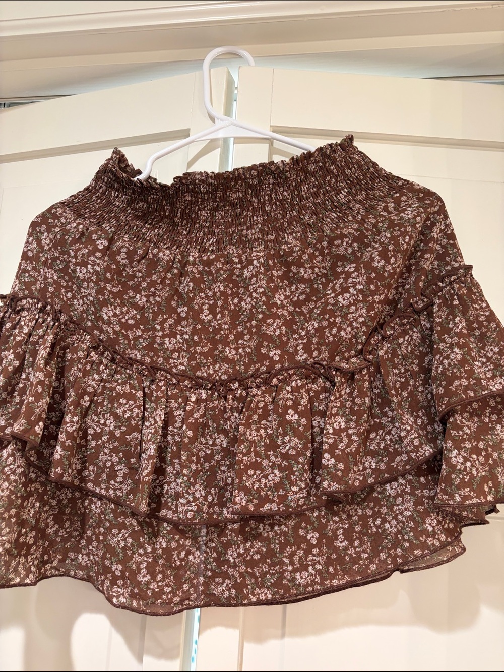 Altar’d State Smocked Brown Floral Ruffle skirt